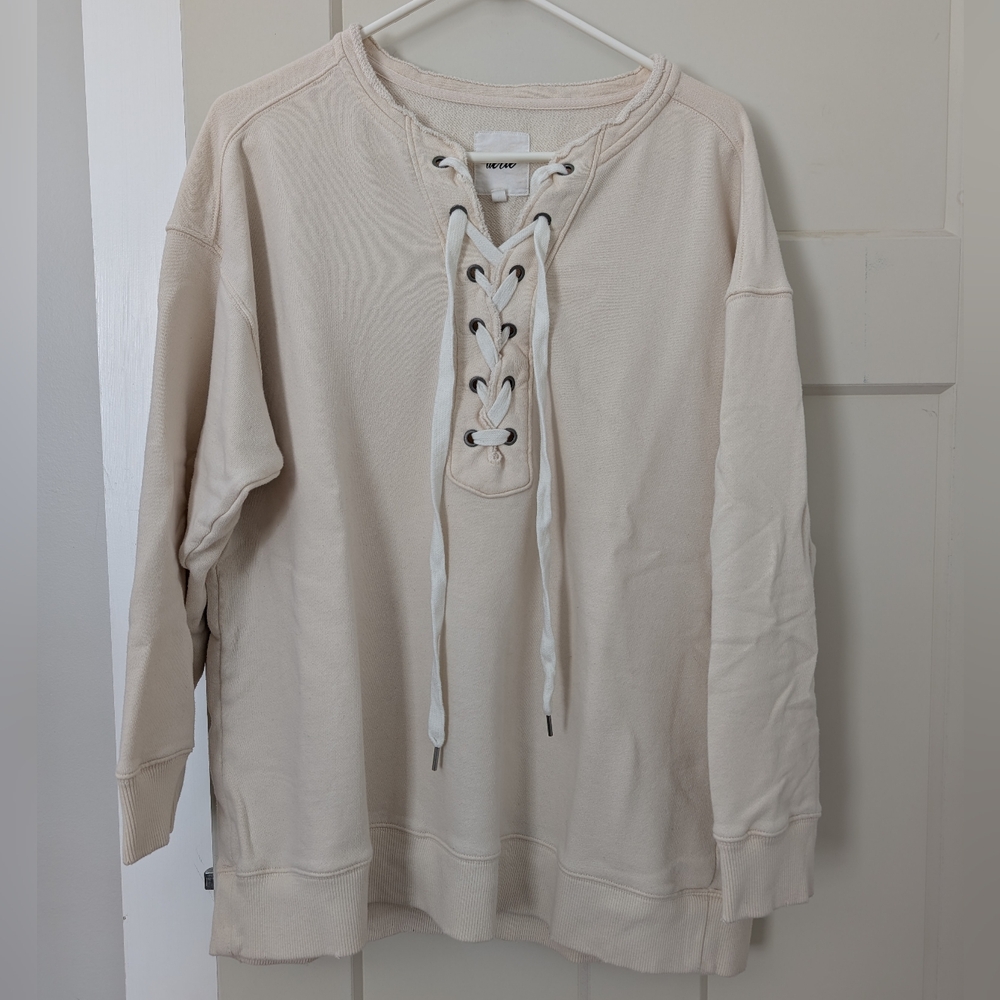 Aerie cream white lace-up sweatshirt, size medium
